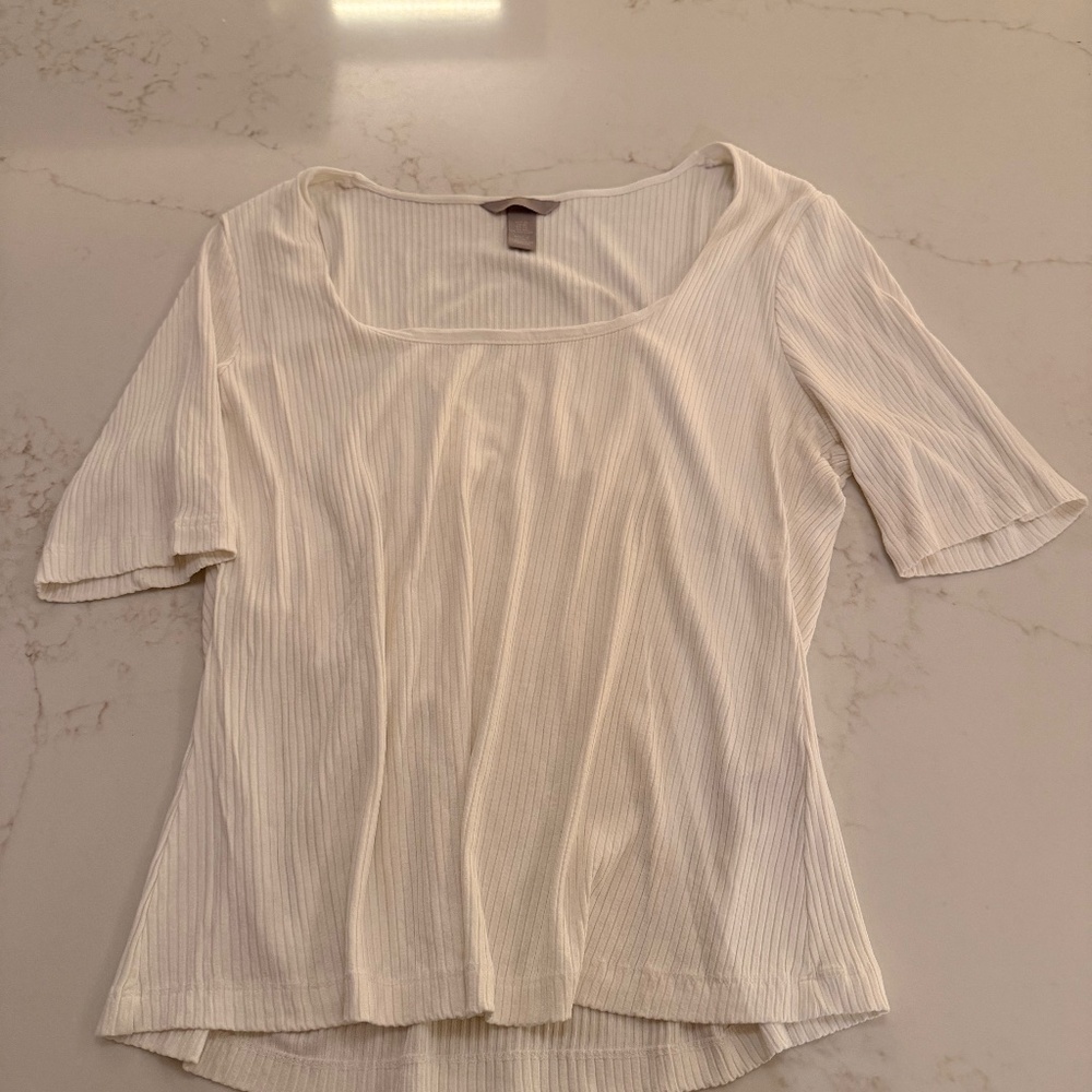 H&M Women’s XL Daily Basics Minimalist Wear. Ribbed 3/4 sleeve cream square neck